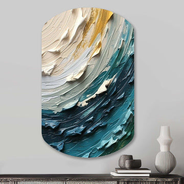 Teal Cream Surreal Spirals II - Asymmetric Metal Wall Art